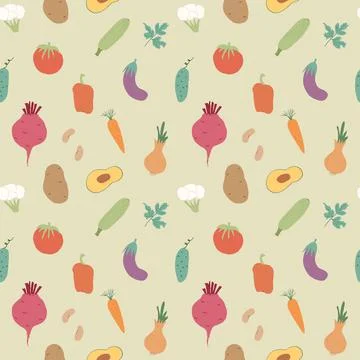 Vegetables seamless pattern. Vegetarian healthy bio food background, Vegan or 스톡 일러스트