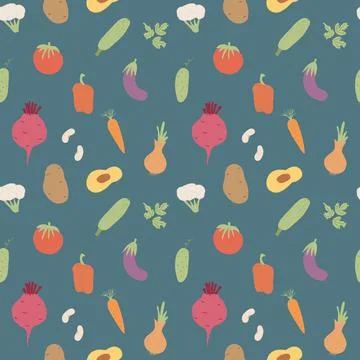 Vegetables seamless pattern. Vegetarian healthy bio food background, Vegan or 스톡 일러스트