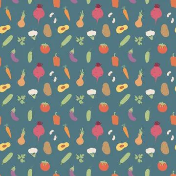 Vegetables seamless pattern. Vegetarian healthy bio food background, Vegan or Stock Illustration