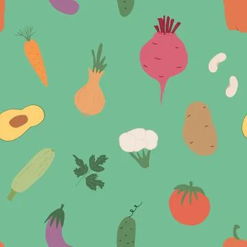 Vegetables seamless pattern. Vegetarian healthy bio food background, Vegan or Illustrazione stock