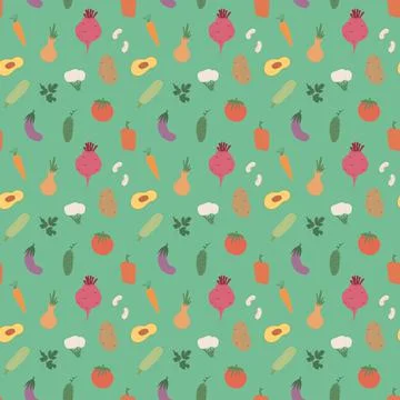 Vegetables seamless pattern. Vegetarian healthy bio food background, Vegan or Stock Illustration