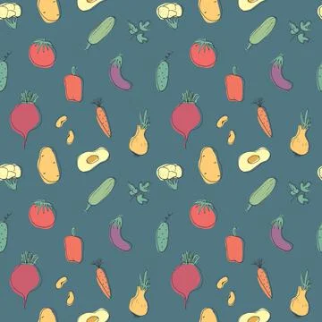 Vegetables seamless pattern. Vegetarian healthy bio food background, Vegan or 스톡 일러스트