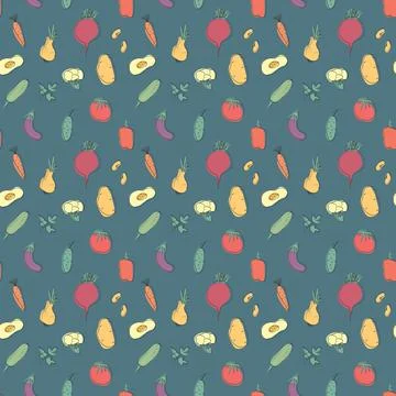 Vegetables seamless pattern. Vegetarian healthy bio food background, Vegan or 스톡 일러스트
