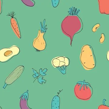 Vegetables seamless pattern. Vegetarian healthy bio food background, Vegan or Stockillustratie
