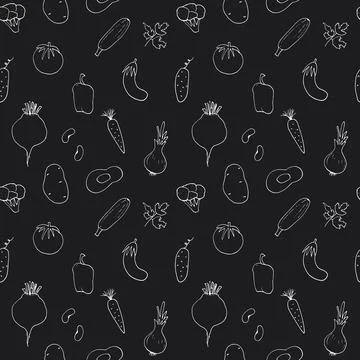 Vegetables seamless pattern. Vegetarian healthy bio food background, Vegan or Stock Illustration