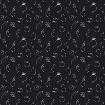 Vegetables seamless pattern. Vegetarian healthy bio food background, Vegan or Stock Illustration