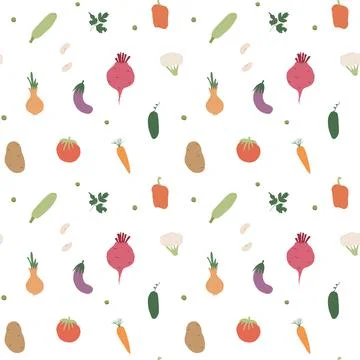 Vegetables seamless pattern. Vegetarian healthy bio food background, Vegan or Illustrazione stock