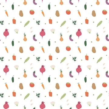 Vegetables seamless pattern. Vegetarian healthy bio food background, Vegan or Stock Illustration