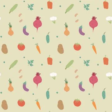 Vegetables seamless pattern. Vegetarian healthy bio food background, Vegan or Stock Illustration
