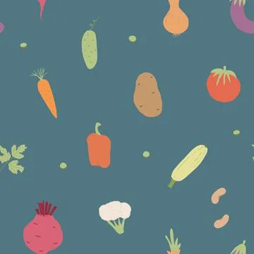 Vegetables seamless pattern. Vegetarian healthy bio food background, Vegan or Stock Illustration