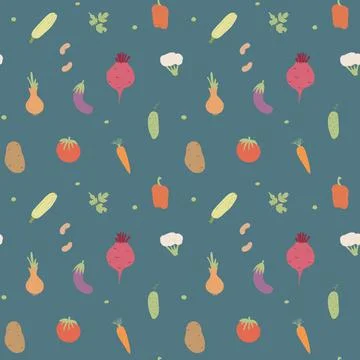 Vegetables seamless pattern. Vegetarian healthy bio food background, Vegan or Stock Illustration
