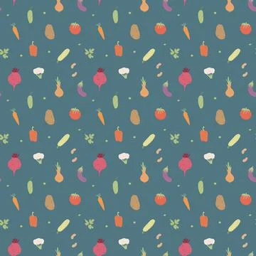 Vegetables seamless pattern. Vegetarian healthy bio food background, Vegan or Illustrazione stock