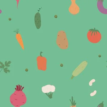 Vegetables seamless pattern. Vegetarian healthy bio food background, Vegan or 스톡 일러스트