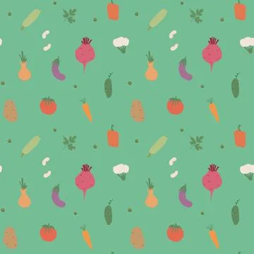 Vegetables seamless pattern. Vegetarian healthy bio food background, Vegan or Stock Illustration