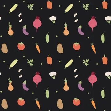 Vegetables seamless pattern. Vegetarian healthy bio food background, Vegan or Illustrazione stock