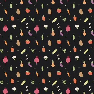 Vegetables seamless pattern. Vegetarian healthy bio food background, Vegan or Stock Illustration