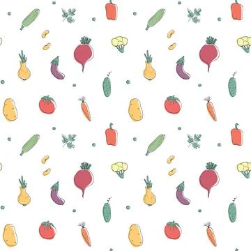 Vegetables seamless pattern. Vegetarian healthy bio food background, Vegan or Stock Illustration