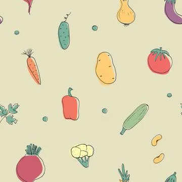 Vegetables seamless pattern. Vegetarian healthy bio food background, Vegan or Stockillustratie