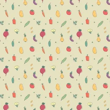 Vegetables seamless pattern. Vegetarian healthy bio food background, Vegan or Stock Illustration