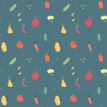 Vegetables seamless pattern. Vegetarian healthy bio food background, Vegan or Illustrazione stock