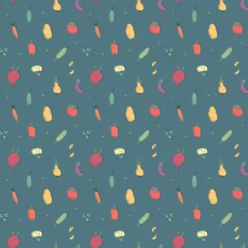 Vegetables seamless pattern. Vegetarian healthy bio food background, Vegan or 스톡 일러스트