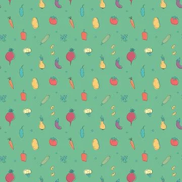 Vegetables seamless pattern. Vegetarian healthy bio food background, Vegan or Stock Illustration