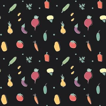 Vegetables seamless pattern. Vegetarian healthy bio food background, Vegan or Illustrazione stock