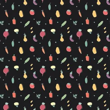 Vegetables seamless pattern. Vegetarian healthy bio food background, Vegan or Stock Illustration