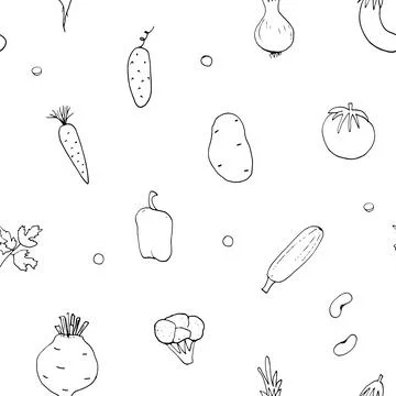 Vegetables seamless pattern. Vegetarian healthy bio food background, Vegan or Stock Illustration