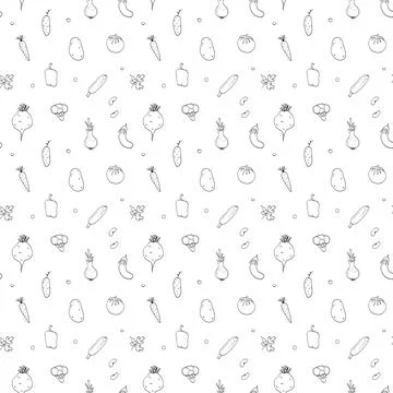 Vegetables seamless pattern. Vegetarian healthy bio food background, Vegan or 스톡 일러스트
