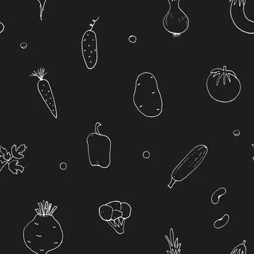 Vegetables seamless pattern. Vegetarian healthy bio food background, Vegan or Stock Illustration