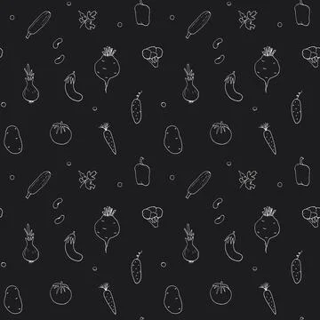 Vegetables seamless pattern. Vegetarian healthy bio food background, Vegan or Illustrazione stock