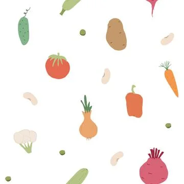 Vegetables seamless pattern. Vegetarian healthy bio food background, Vegan or Illustrazione stock