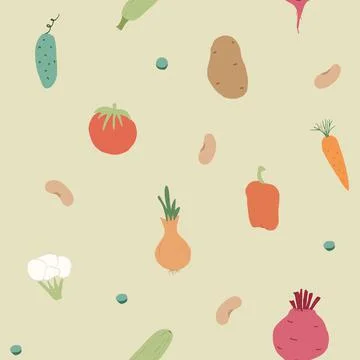 Vegetables seamless pattern. Vegetarian healthy bio food background, Vegan or Stock Illustration