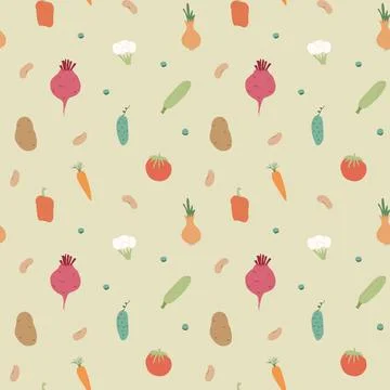 Vegetables seamless pattern. Vegetarian healthy bio food background, Vegan or Stock Illustration
