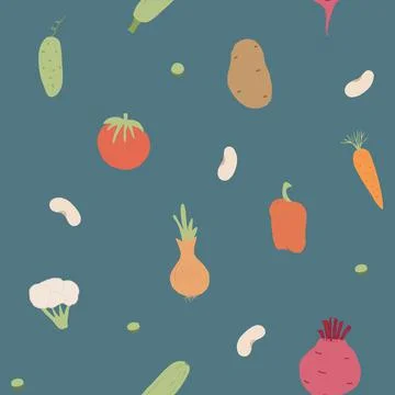 Vegetables seamless pattern. Vegetarian healthy bio food background, Vegan or Stock Illustration