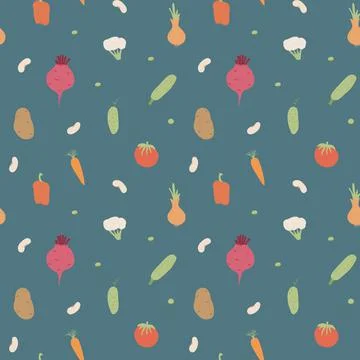 Vegetables seamless pattern. Vegetarian healthy bio food background, Vegan or Stock Illustration
