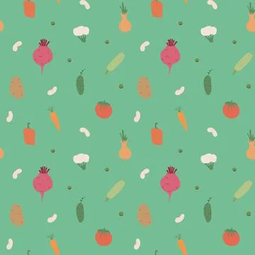 Vegetables seamless pattern. Vegetarian healthy bio food background, Vegan or Stock Illustration