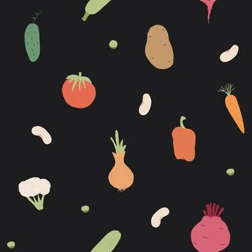 Vegetables seamless pattern. Vegetarian healthy bio food background, Vegan or Stock Illustration