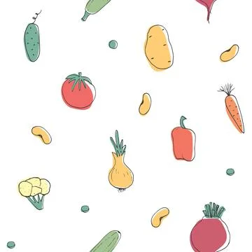 Vegetables seamless pattern. Vegetarian healthy bio food background, Vegan or Illustrazione stock