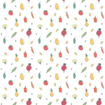 Vegetables seamless pattern. Vegetarian healthy bio food background, Vegan or Stock Illustration