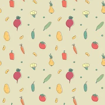 Vegetables seamless pattern. Vegetarian healthy bio food background, Vegan or Stockillustratie