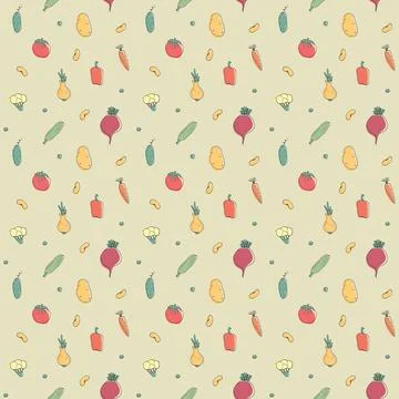 Vegetables seamless pattern. Vegetarian healthy bio food background, Vegan or Stock Illustration