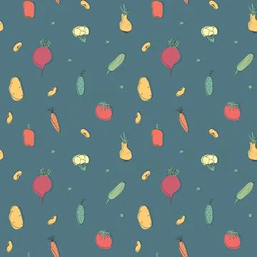 Vegetables seamless pattern. Vegetarian healthy bio food background, Vegan or 스톡 일러스트