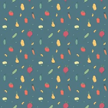Vegetables seamless pattern. Vegetarian healthy bio food background, Vegan or Stock Illustration
