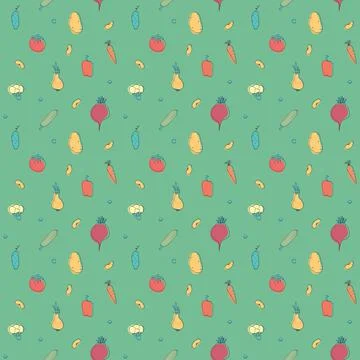 Vegetables seamless pattern. Vegetarian healthy bio food background, Vegan or Stock Illustration