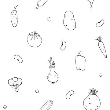 Vegetables seamless pattern. Vegetarian healthy bio food background, Vegan or Stock Illustration