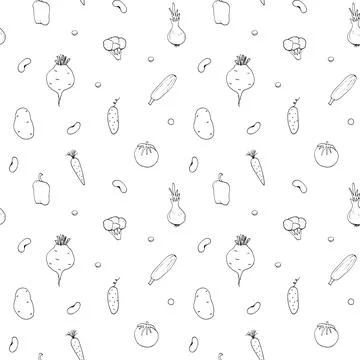 Vegetables seamless pattern. Vegetarian healthy bio food background, Vegan or Stock Illustration