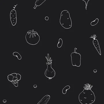 Vegetables seamless pattern. Vegetarian healthy bio food background, Vegan or Illustrazione stock