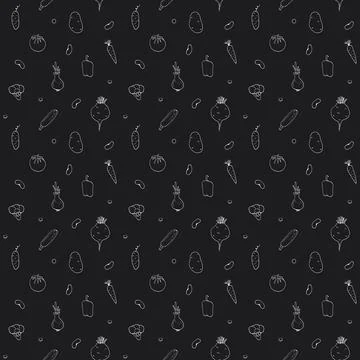 Vegetables seamless pattern. Vegetarian healthy bio food background, Vegan or 스톡 일러스트